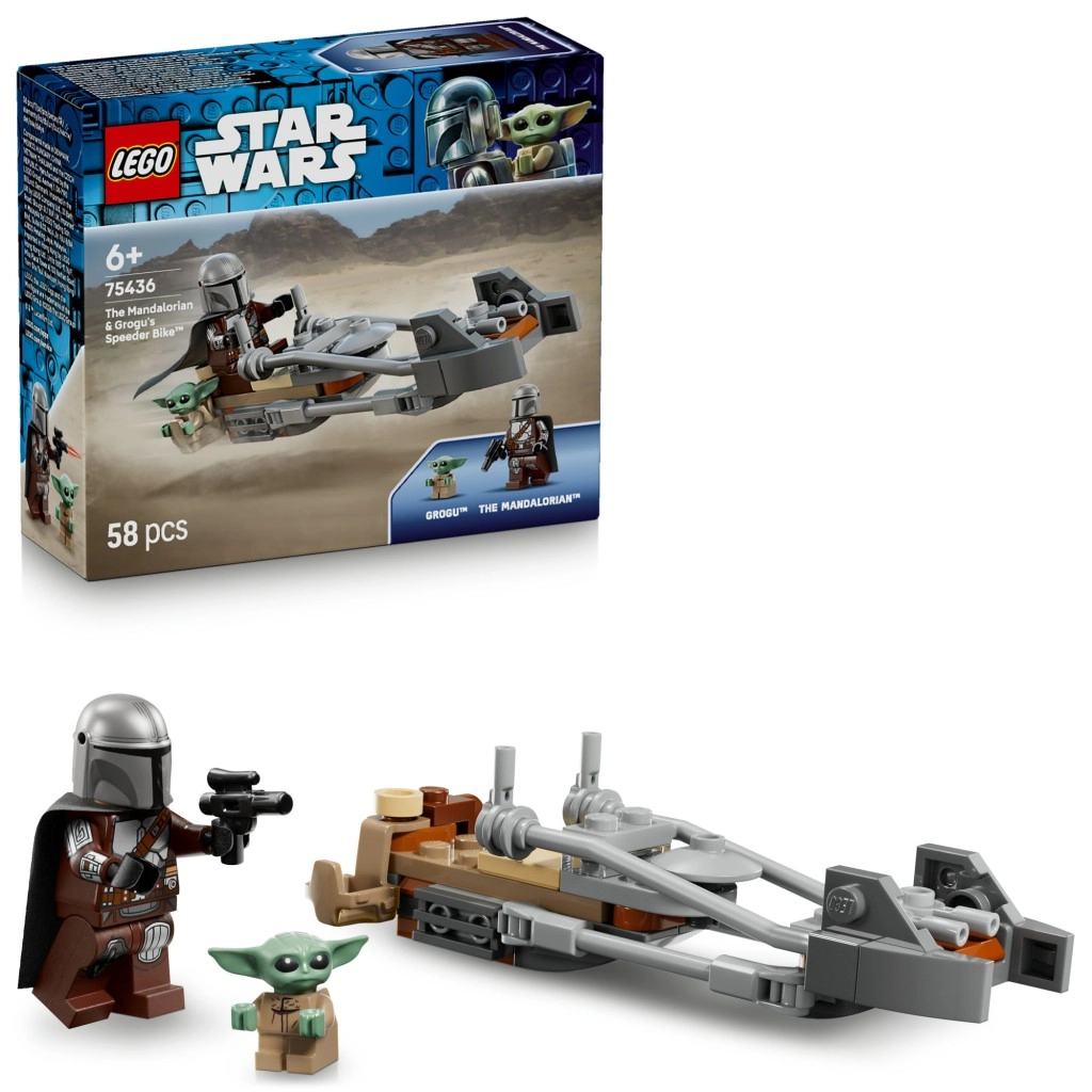 LEGO Star Wars Mandalorian a Grogu na spídrovej motorke