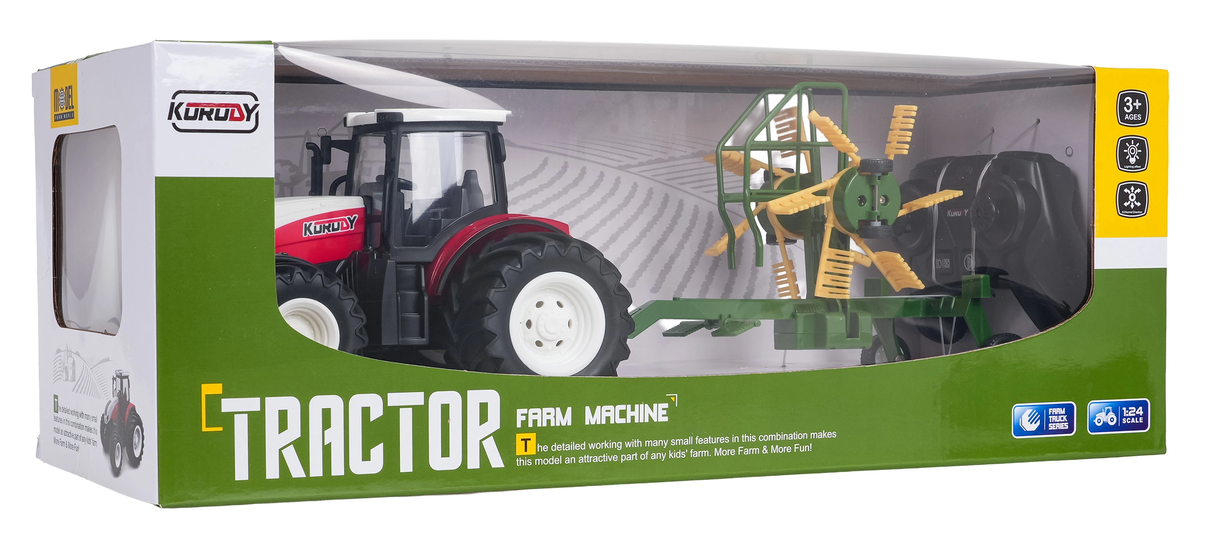 Detský RC traktor s ​​obracačom sena 1:24 – červený
