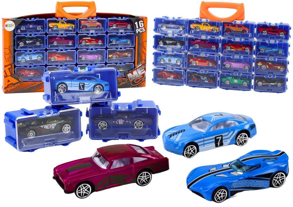 E-shop LeanToys Sada 16 kovových autíček v kufru od
