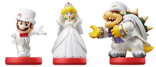 amiibo figúrky Super Mario – svadobný set Mario, Peach a Bowser (3 ks)