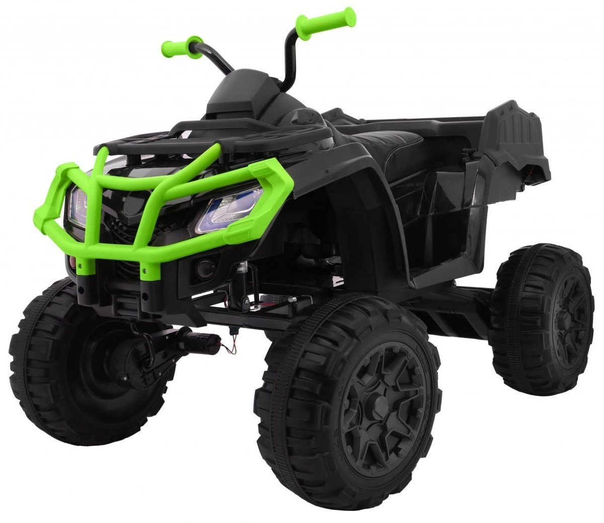 Detská elektrická štvorkolka 4x4 čierno‑zelená 12 V s EVA kolesami a diaľkovým ovládaním 2,4 GHz