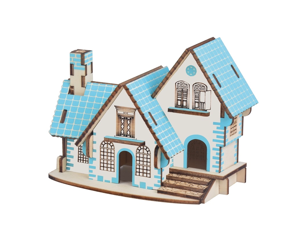 E-shop Drevené 3D puzzle – modrý dom