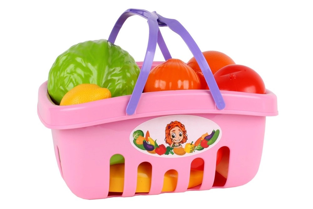 E-shop Lean Toys Súprava ružového nákupného košíka s potravinami 5354