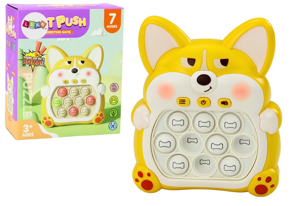 E-shop Konzola Pop-It Líška so 7 hernými režimami žltá senzorická hračka