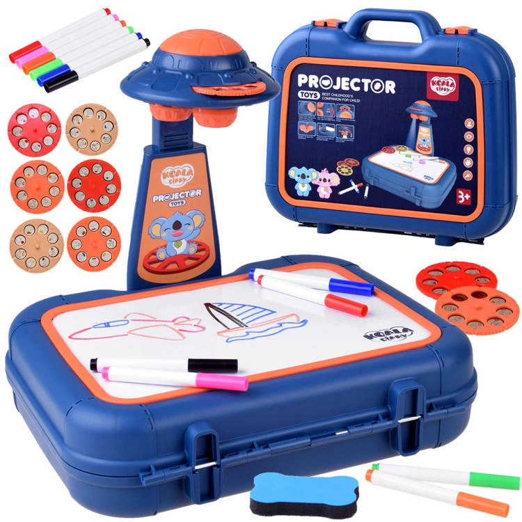 JOKO Detský Projektor v Kufríku so svetlom + 6 fixky modrý