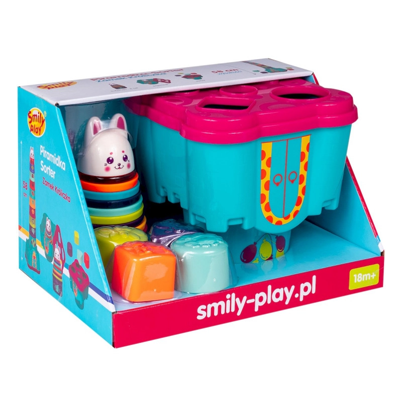 E-shop Smily Play hrad so zajačikom – farebná skladacia veža a tvarovací sorter