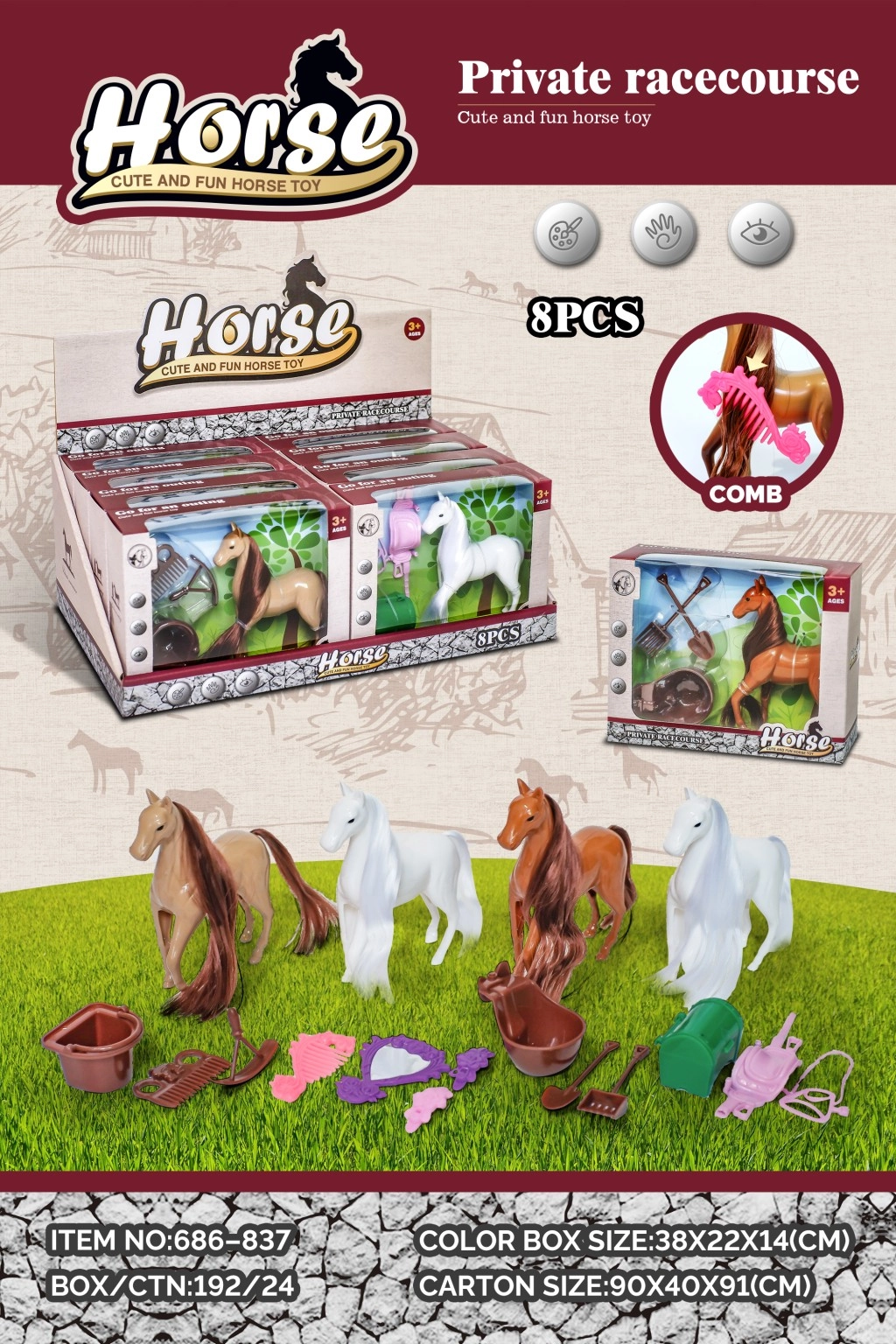 E-shop Hračka koník s hrebeňom a doplnkami, sada