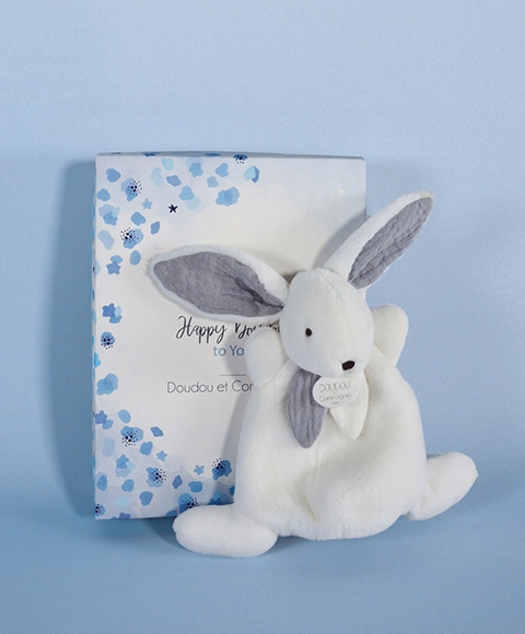 E-shop Doudou et Compagnie Paris Doudou Dárková krabička modrá mini králíček 17 cm