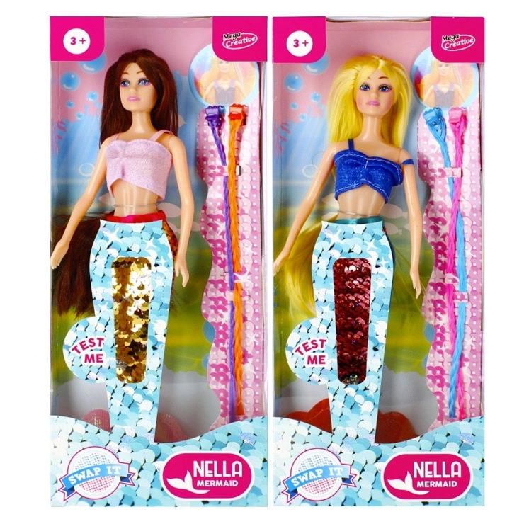 Bábika morská víla s flitrovým chvostom 30 cm