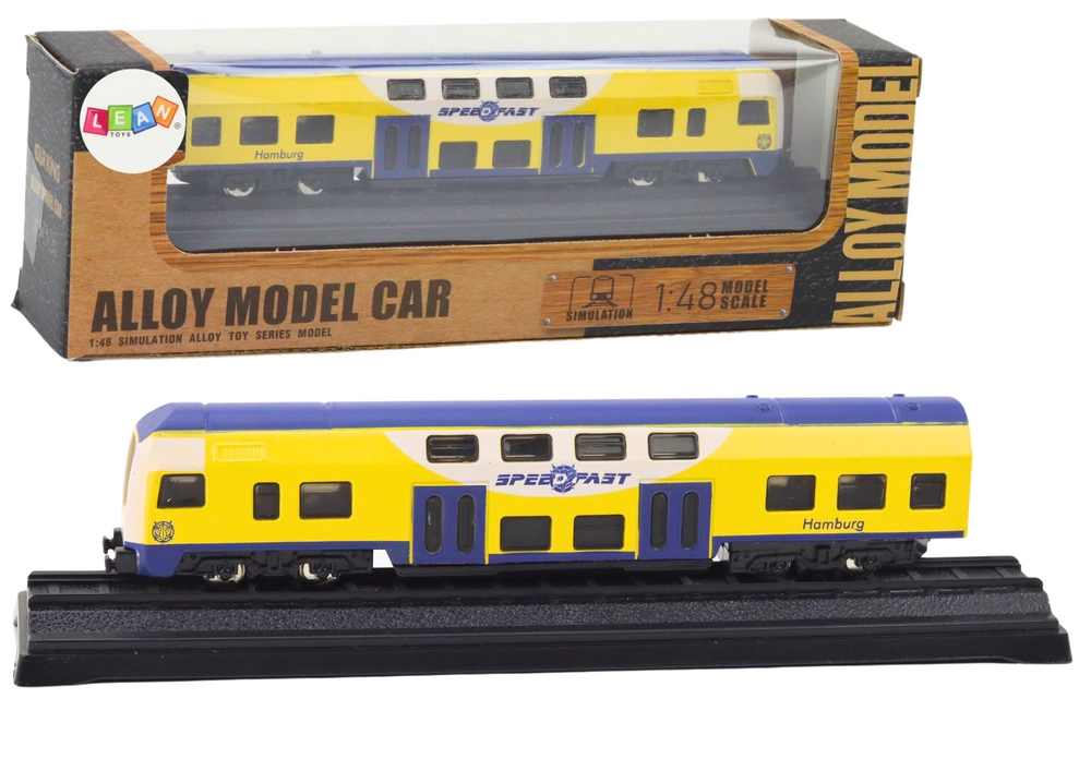 E-shop Kovový zberateľský model žlto‑modrého vlaku 1:48