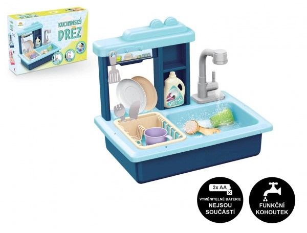 E-shop Teddies dřez na mytí nádobí modrý + kohoutek na vodu