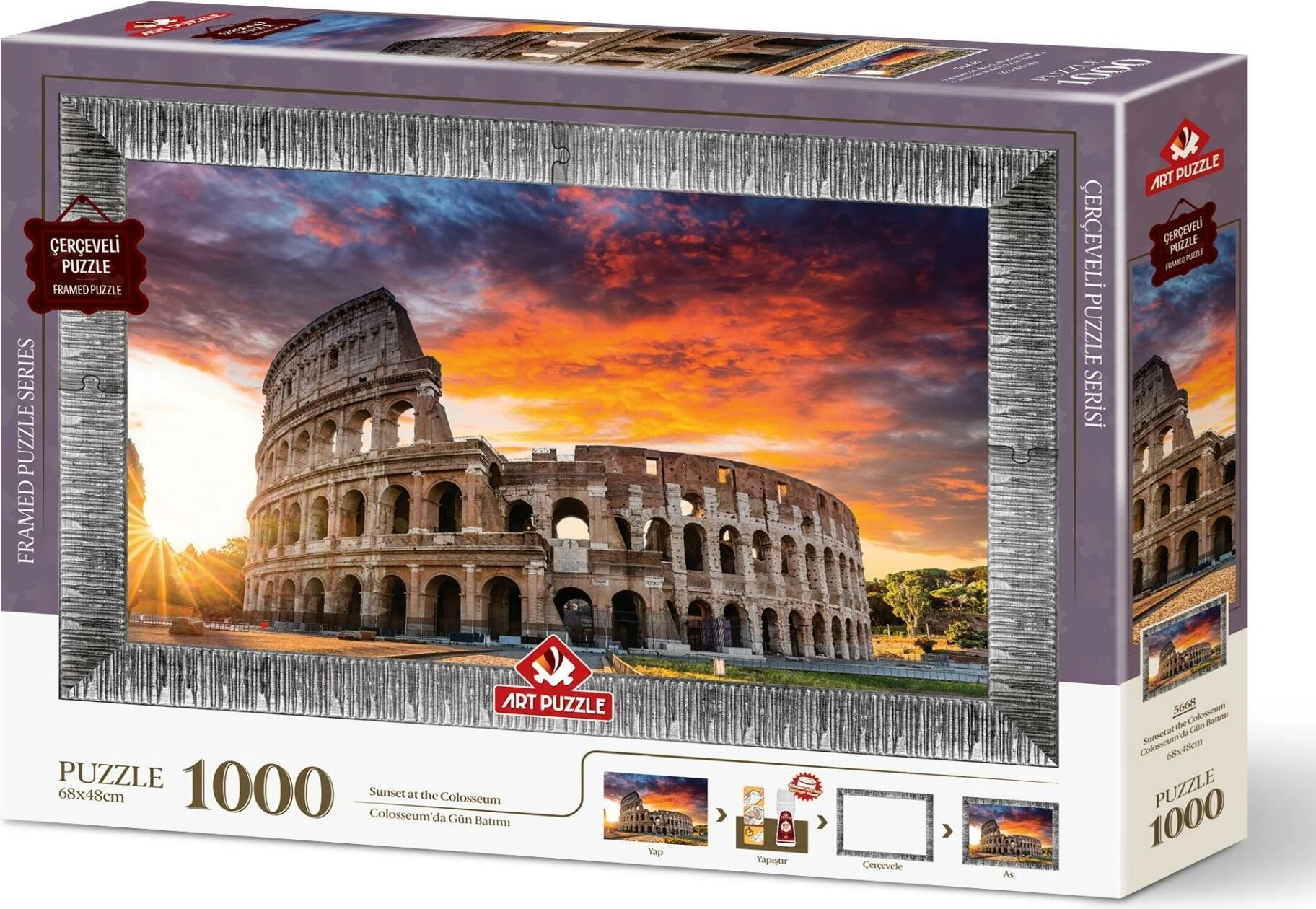 Puzzle západ slnka nad Koloseom s lepidlom a rámom 1000 dielikov