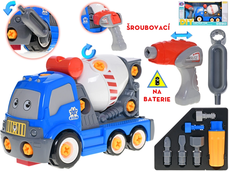 Interaktívna stavebná miešačka 28 cm s batériovou vŕtačkou