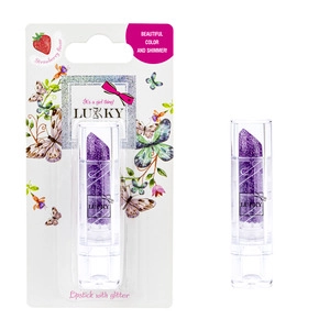E-shop Detský rúž Lukky s trblietkami, príchuť jahoda, odtieň nachová