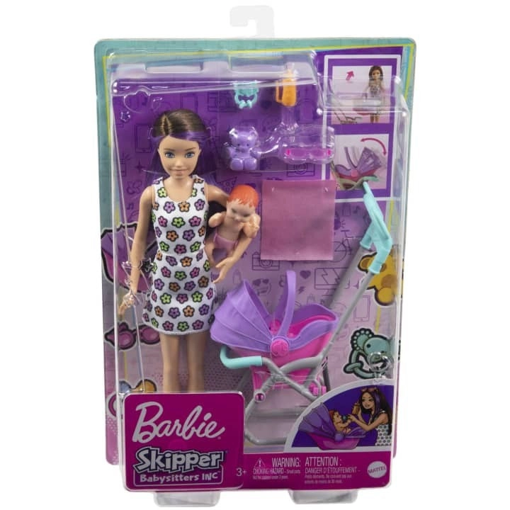 Barbie Chůva herní set Kočárek
