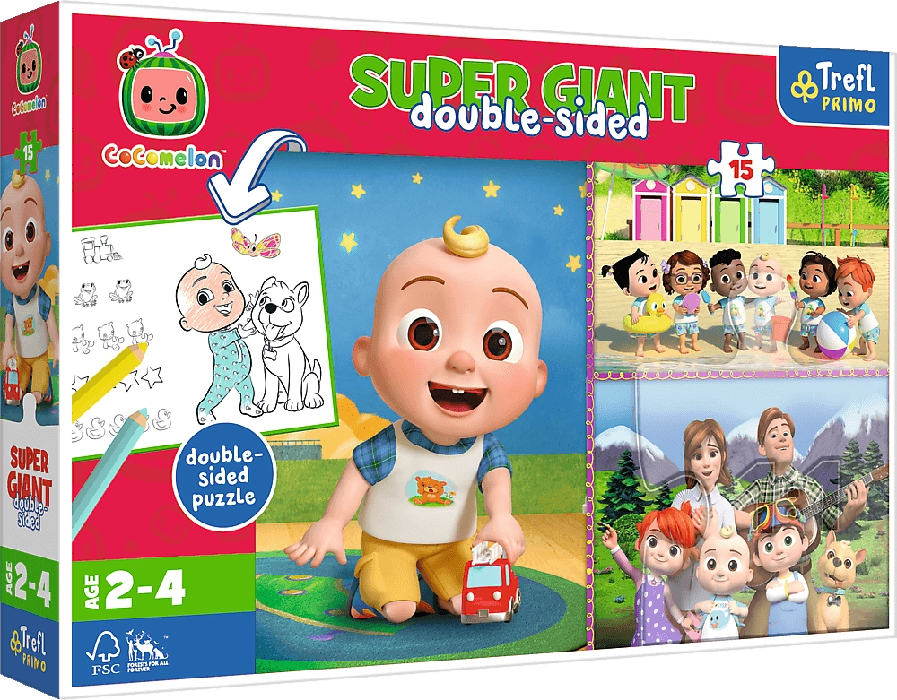 E-shop TREFL Obojstranné Cocomelon Veselý deň s priateľmi SUPER GIANT 15 dielov