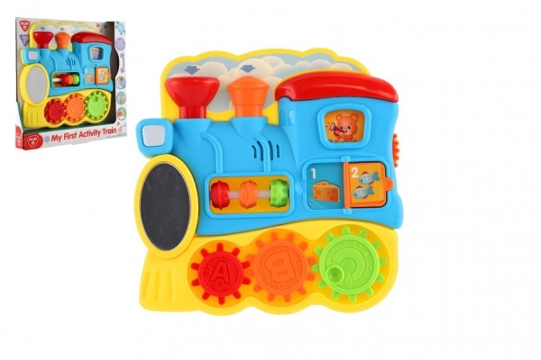 E-shop Teddies Vláček edukační s aktivitami plast na baterie se světlem zvukem v krabici 245x24x3cm 12m+
