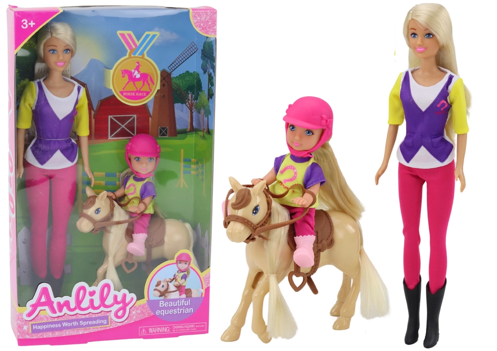 LEAN Toys Anlily s dieťaťom a poníkom konská farma