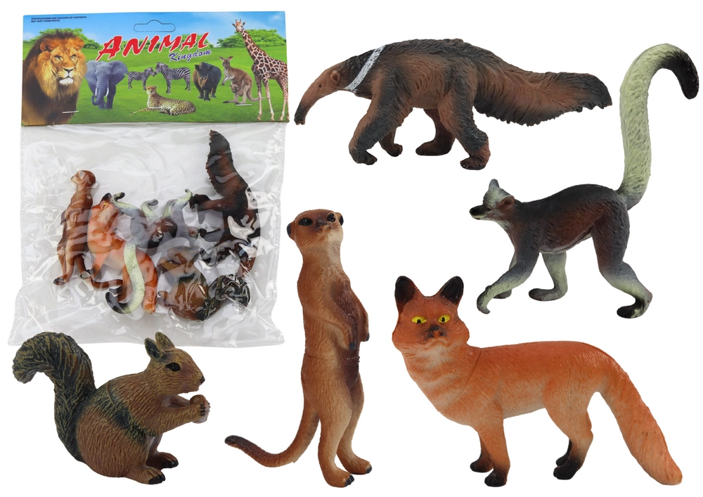 E-shop Figúrky Zvierat 5 Ks: Veverička, Surikata, Mravčiar, Líška, Lemur