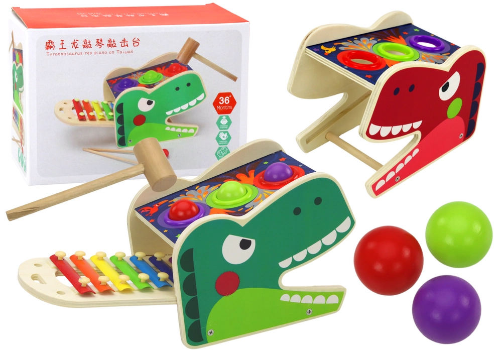 E-shop Lean Toys Dinosaurie činelové kladivo 2v1 červené