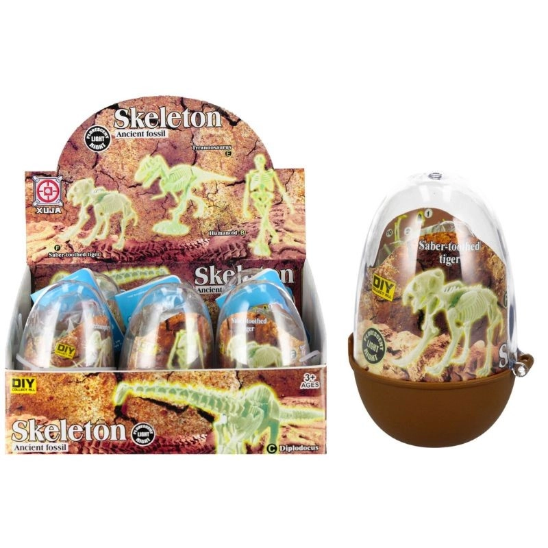 Žiariaca kostra dinosaura v plastovom vajíčku – zberateľský stavebný set