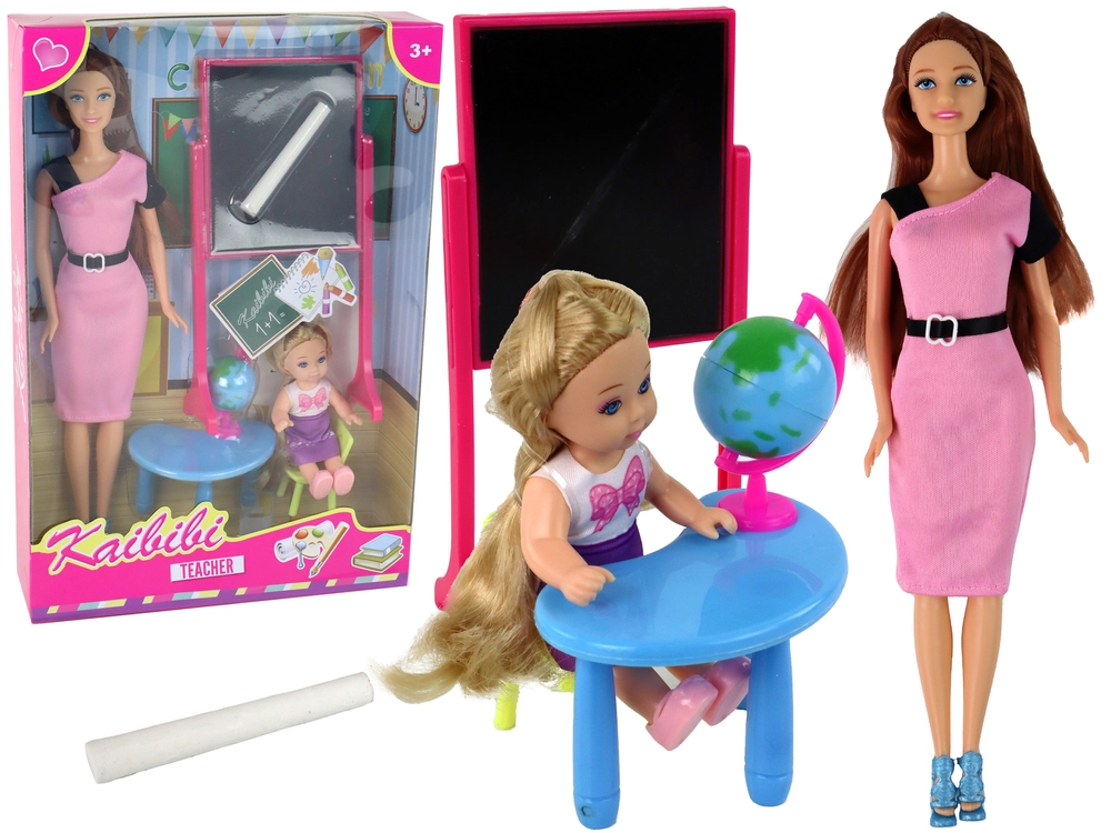 E-shop Lean Toys učiteľka s hnedými vlasmi a malou bábikou