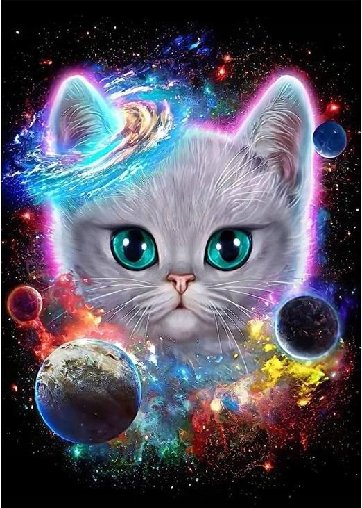 E-shop Norimpex Diamantové maľovanie Vesmírne mačiatko 30 x 40 cm