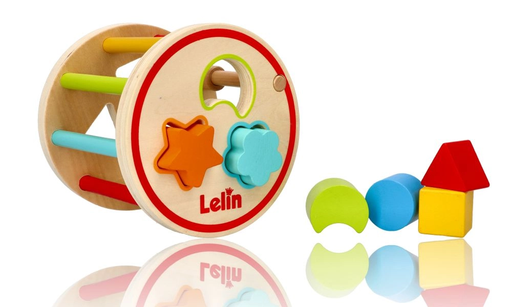 E-shop Drevený okrúhly tredič box s tvarmi Lelin