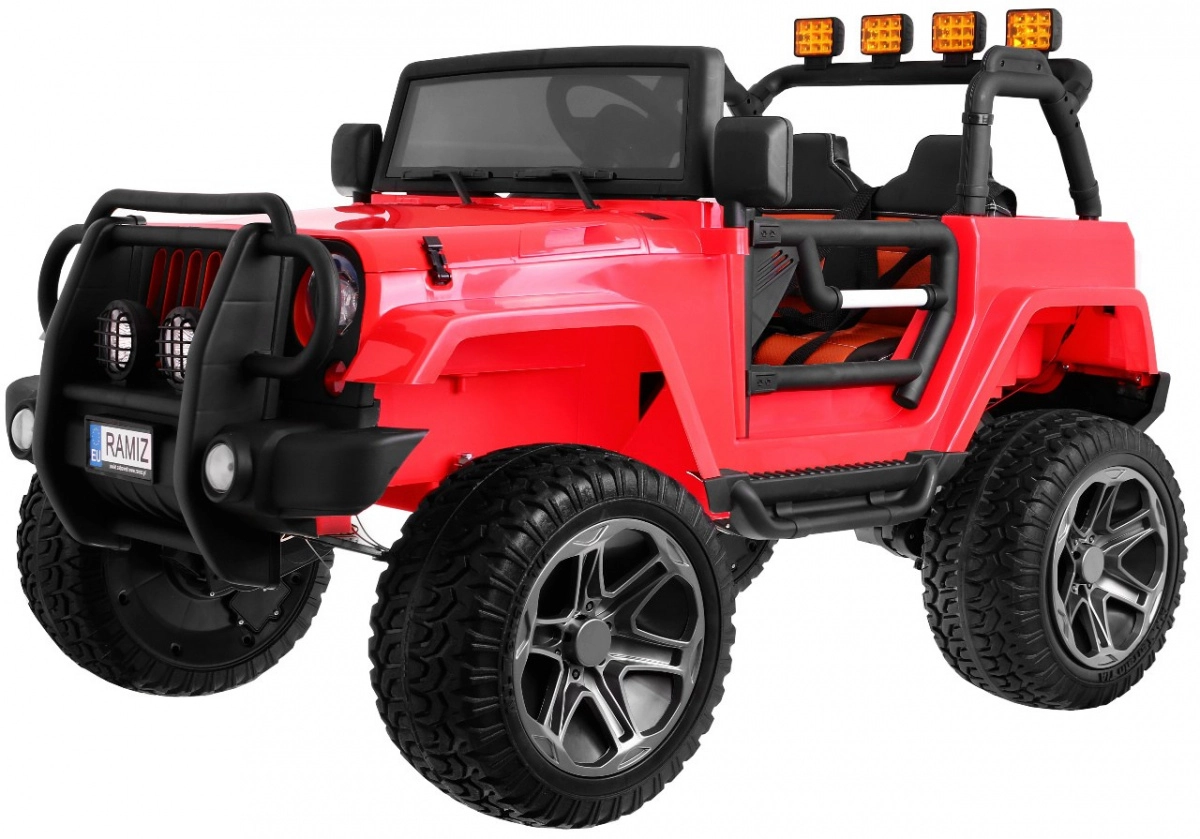 E-shop Detské elektrické auto jeep Monster 4x4, červené, s diaľkovým ovládaním, MP3 a nastaviteľným sedadlom
