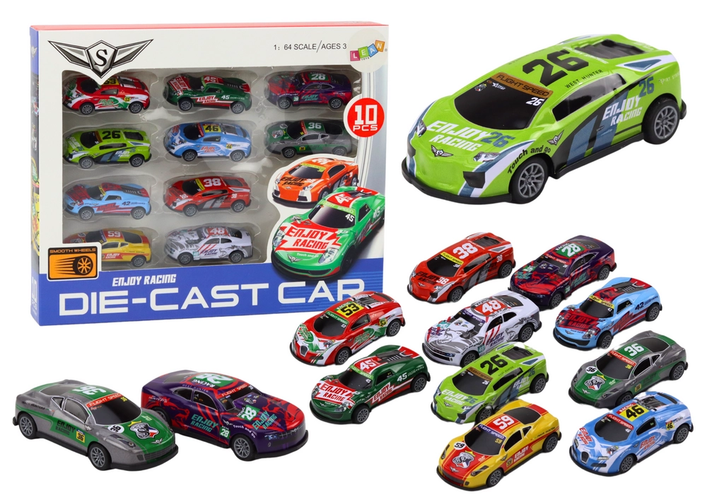 E-shop Lean Toys Súprava autíčok na trecí pohon – 10 kusov 1:64