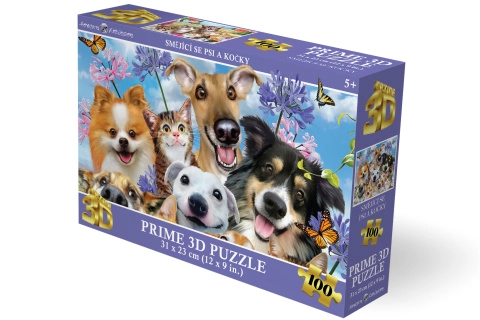3D puzzle usmiate psy a mačky 100 dielikov
