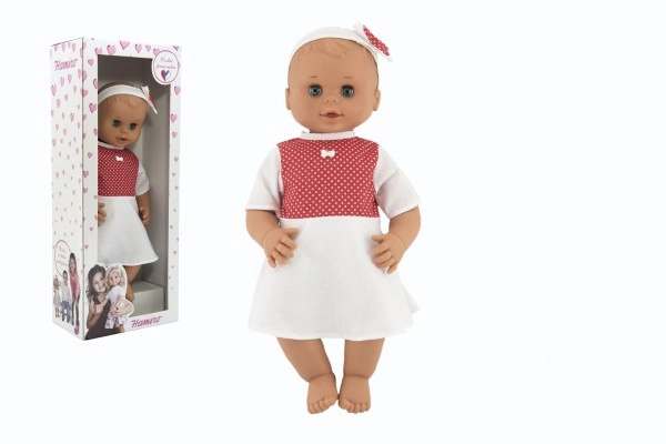 E-shop Hamiro / Bábätko žmurkacia 50 cm pevné telo šaty biele + červený puntík