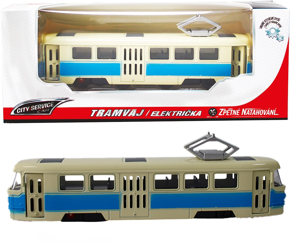 Kovová električka 1:90 modrá