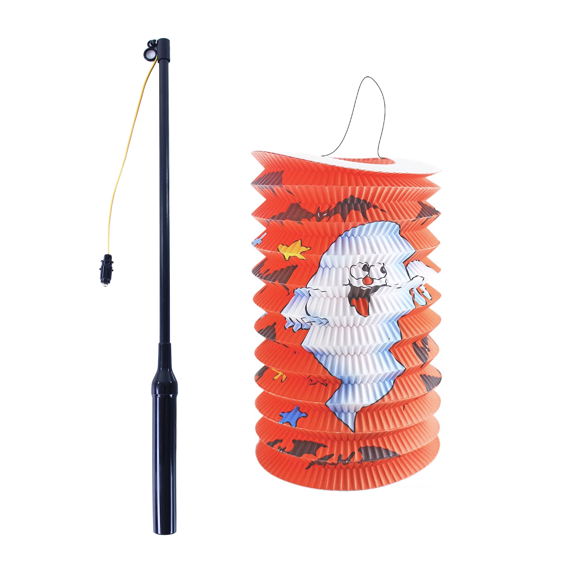 E-shop Lampión Halloween 15 cm so svietiacou paličkou 40 cm oranžový
