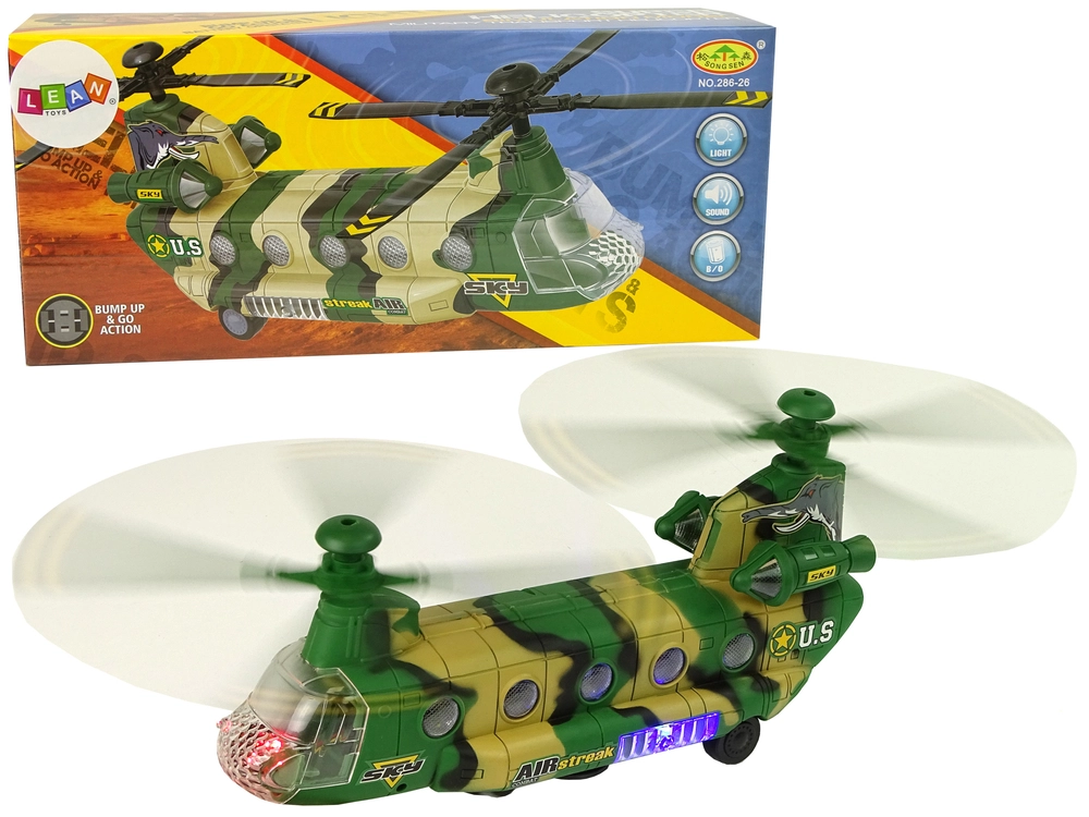 E-shop Lean Toys Vojenská helikoptéra Obrovské krídla Svetla znie Moro