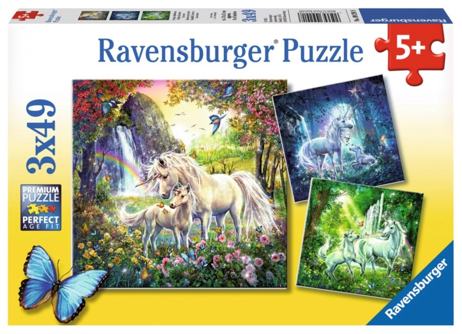 E-shop RAVENSBURGER Puzzle Nádherné jednorožce 3x49 dielikov