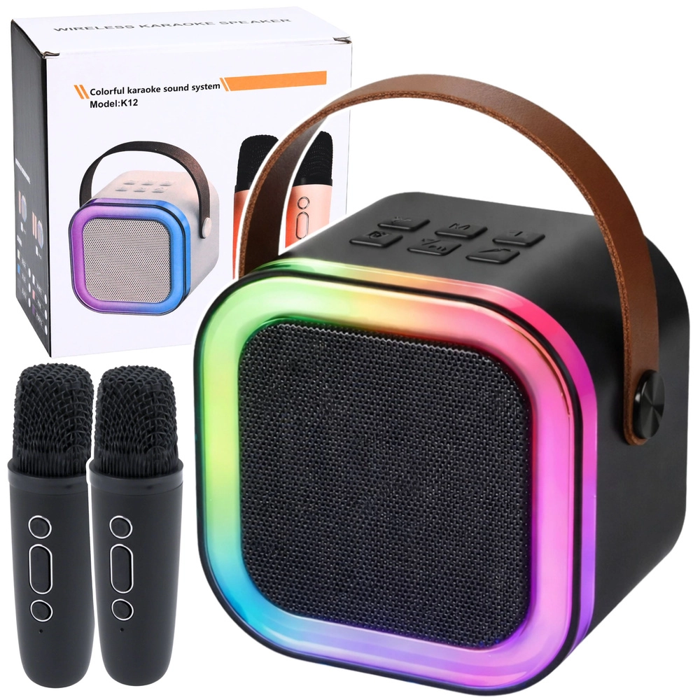 Bezdrôtová karaoke sada s LED svetlami a dvoma mikrofónmi