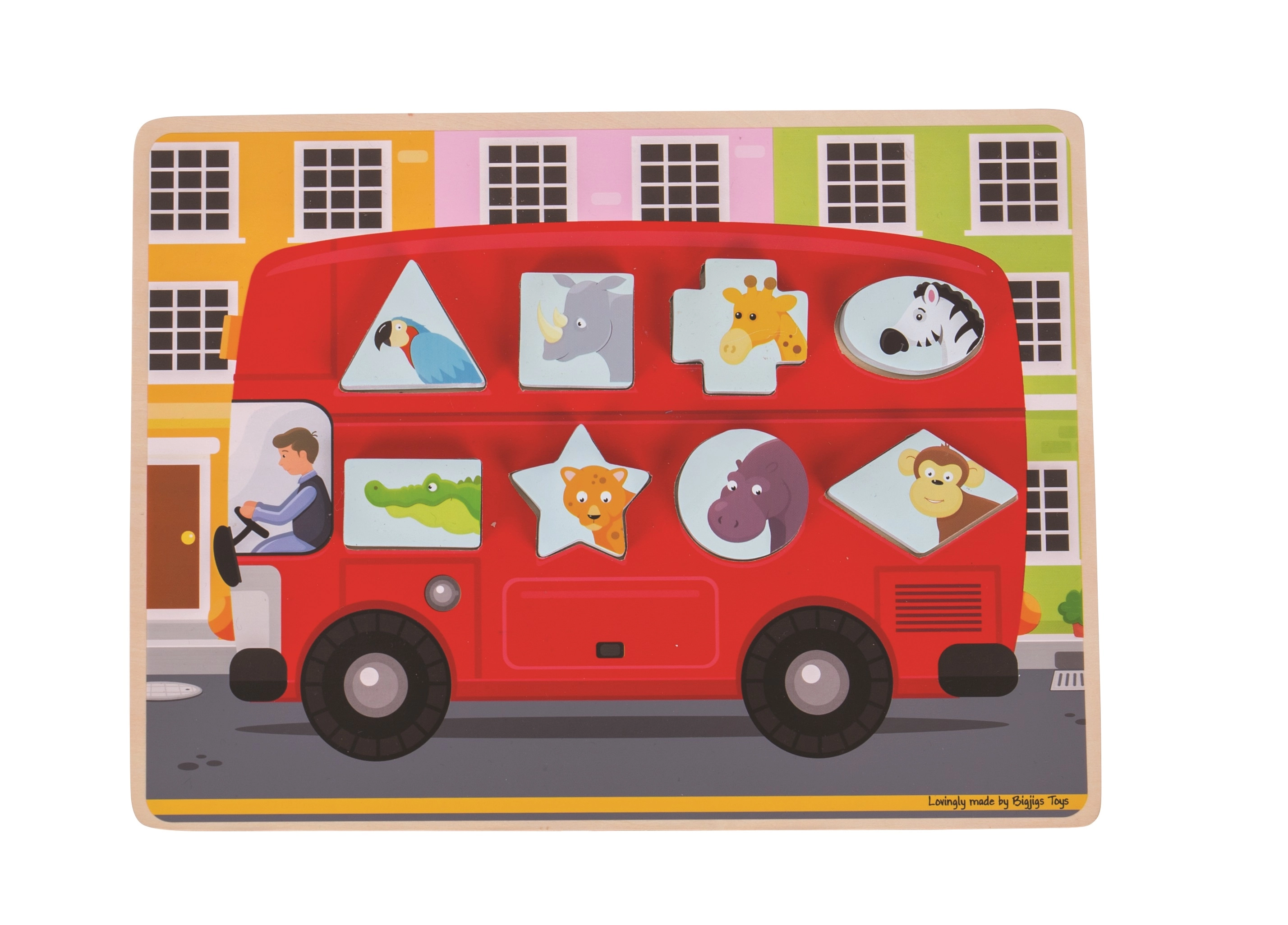 E-shop Bigjigs vkládací puzzle Autobus se zvířátky