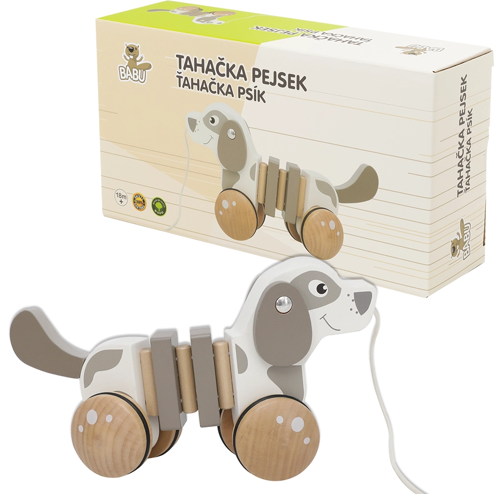 Babu ťahací psík na šnúrke z dreva