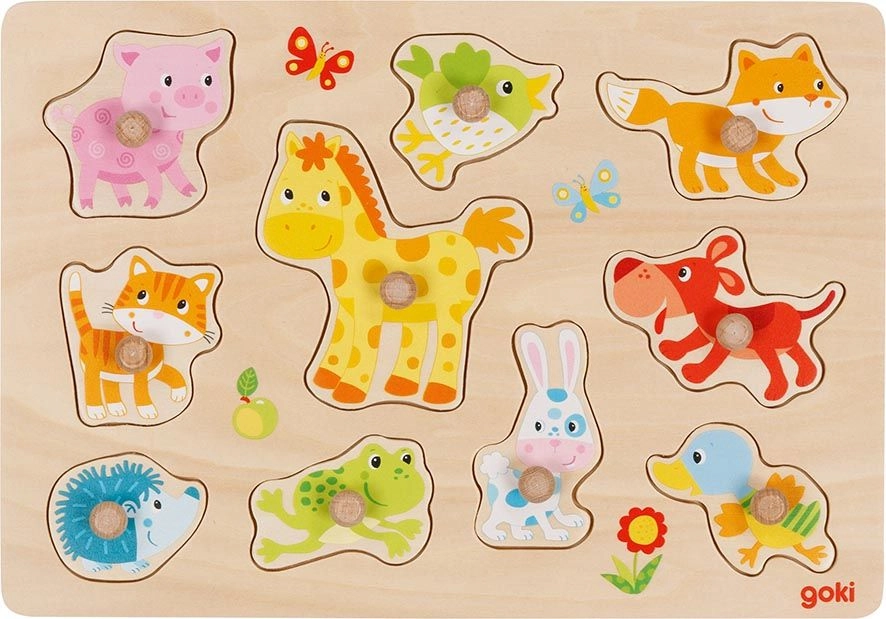 E-shop Goki edukačná vkladačka/puzzle s úchytmi Veselé zvieratká
