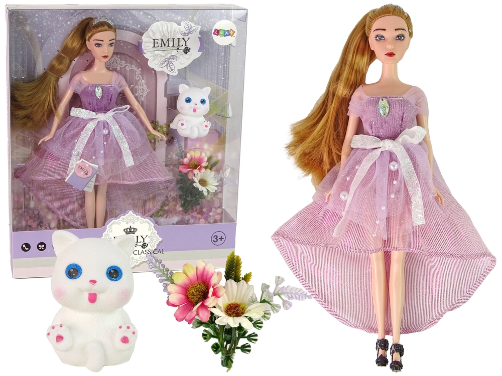 E-shop Lean Toys Emily v ružových šatách s mačiatkom a kvietkami