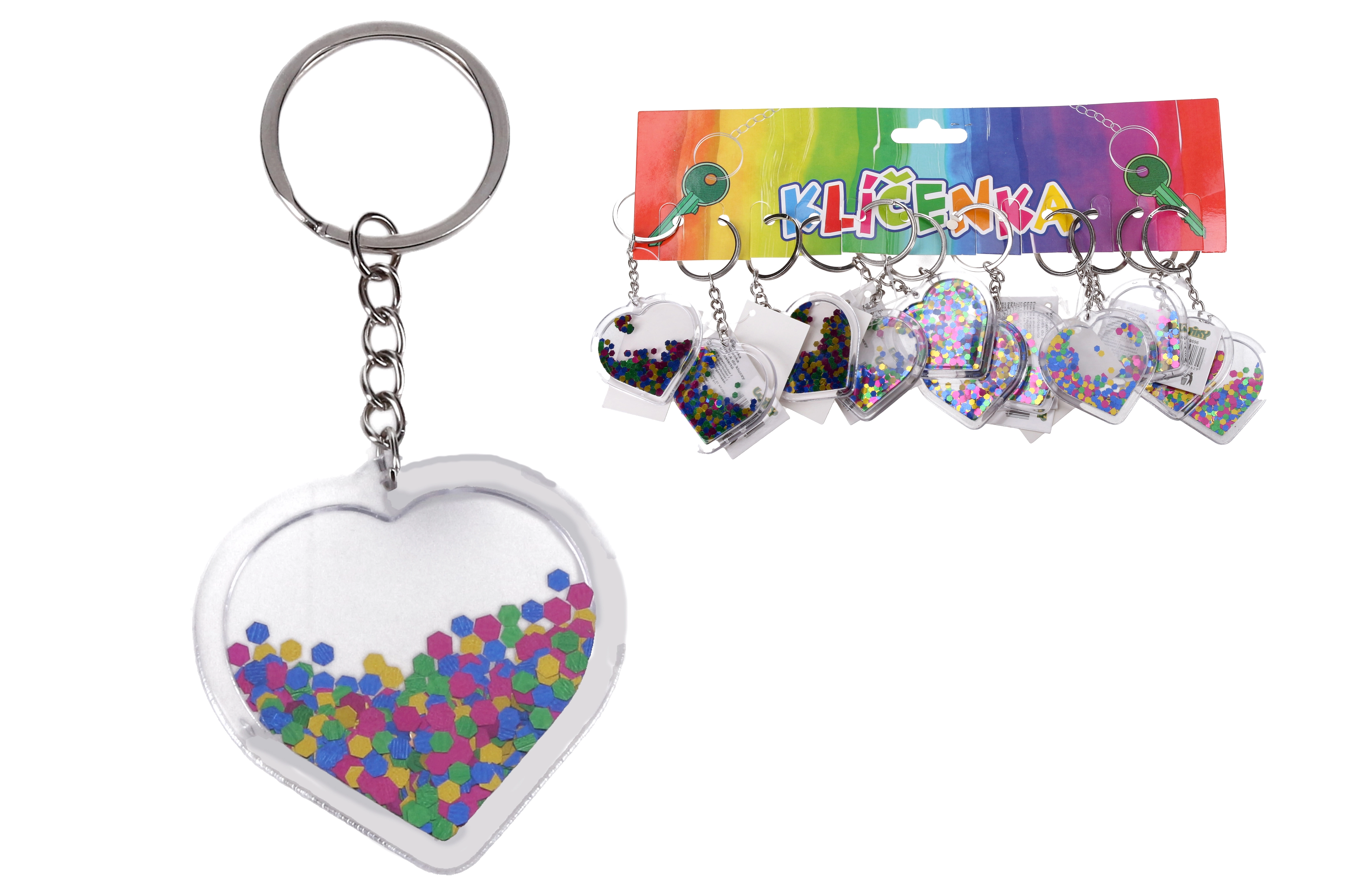 E-shop Prívesok na kľúče akrylová s glitrom Srdce