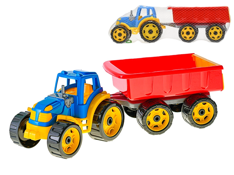 E-shop Mikro trading Traktor se sklápěcím přívěsem 54 cm modro/červený