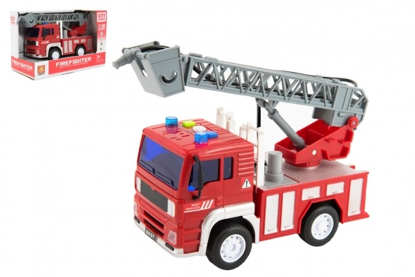 E-shop Teddies Auto hasiči stříkací vodu 20cm plast na setrvačník na bat. se zvukem se světlem