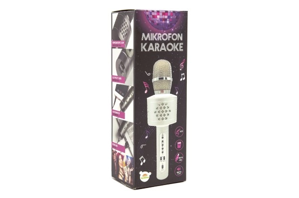 E-shop Mikrofón karaoke Bluetooth strieborný na batérie s USB káblom