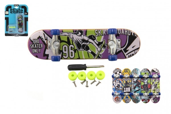 E-shop Teddies Skateboard prstový skrutkovacie plast 9cm s doplnkami mix farieb na karte 12,5x17x3cm