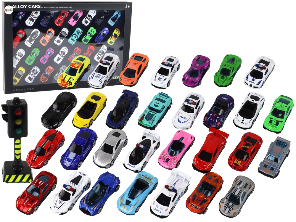 E-shop Lean Toys Sada športových autíčok a semaforom 30ks.