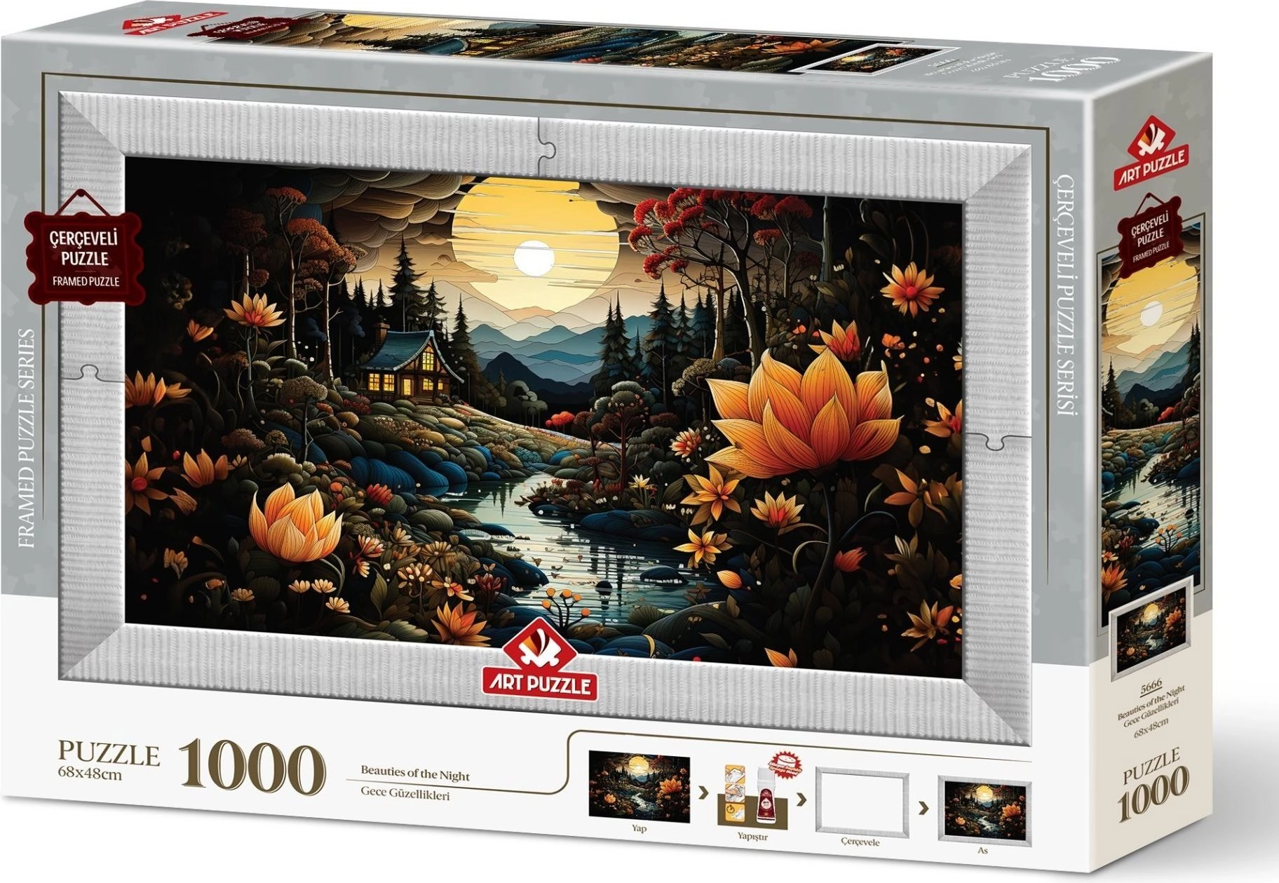 Puzzle Nočné Krásy 3v1 s Rámom a Lepidlom, 1000 Dielov