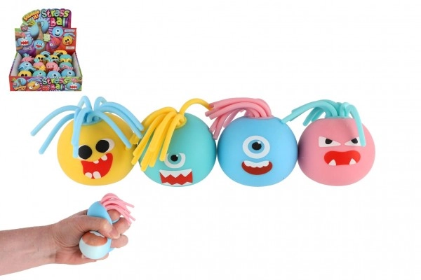 E-shop Teddies Míček s obličejem s třásněmi antistresový mačkací sliz 6cm 4 barvy