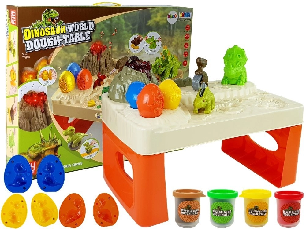 LEAN Toys Daisy Play Dough Table Dinosaury Vajcia Forma Sopka so žiariacou lávou 4 farby
